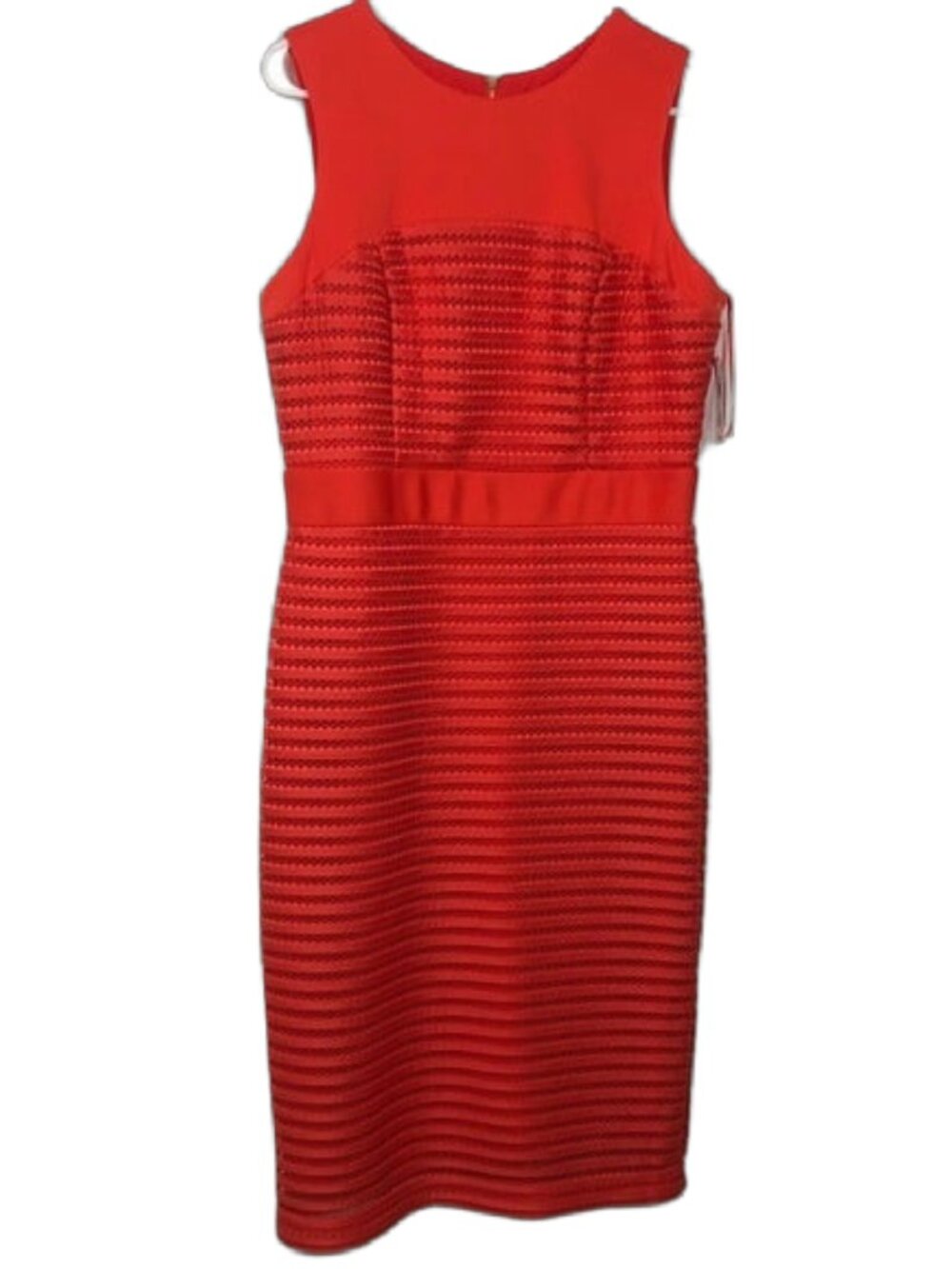 Gabby Skye Fire Orange Summer Hole Embroidered Stretch Midi-Dress